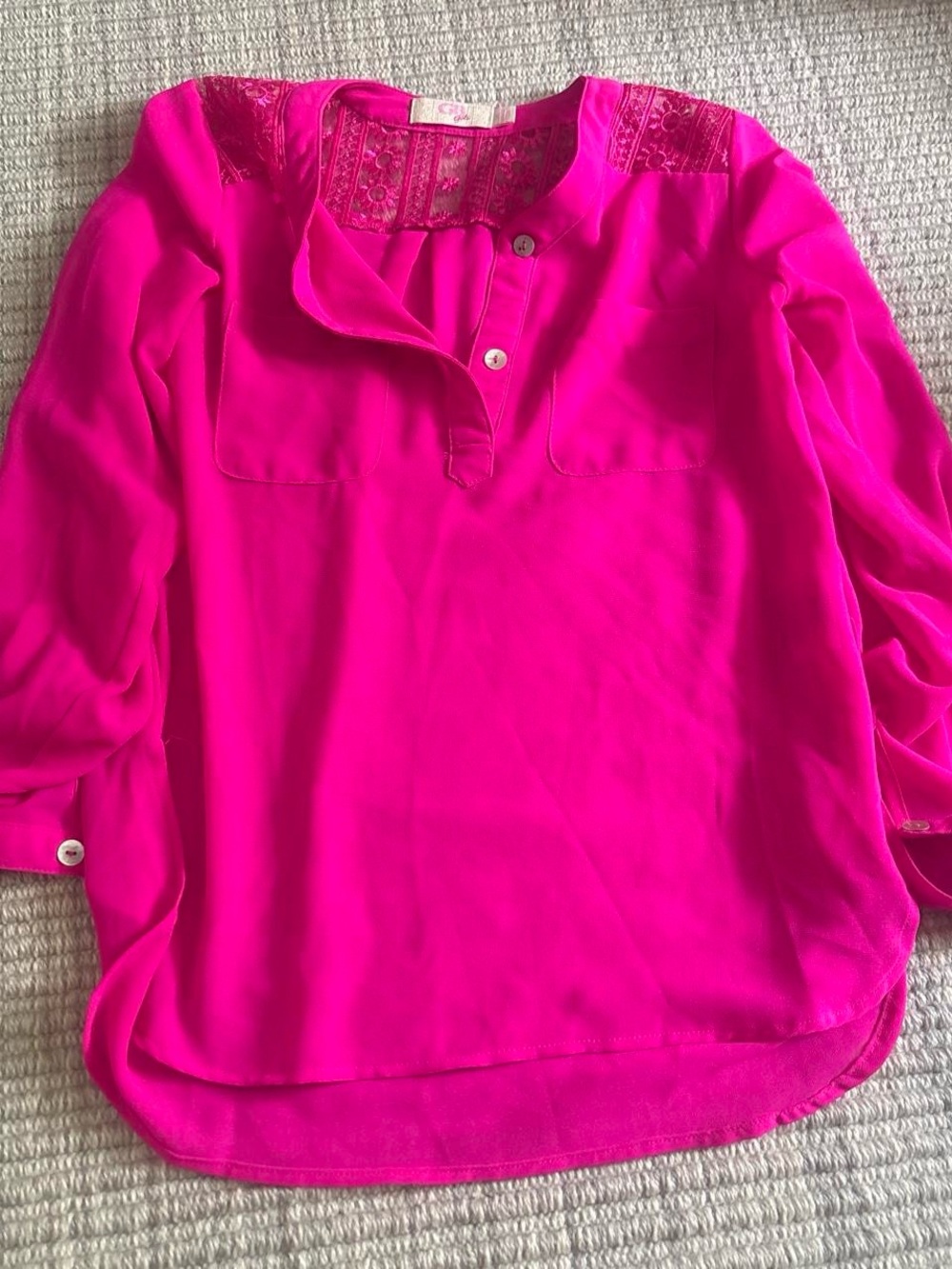 GB girls Hot Pink Long-Sleeve Blouse with Lace Yoke